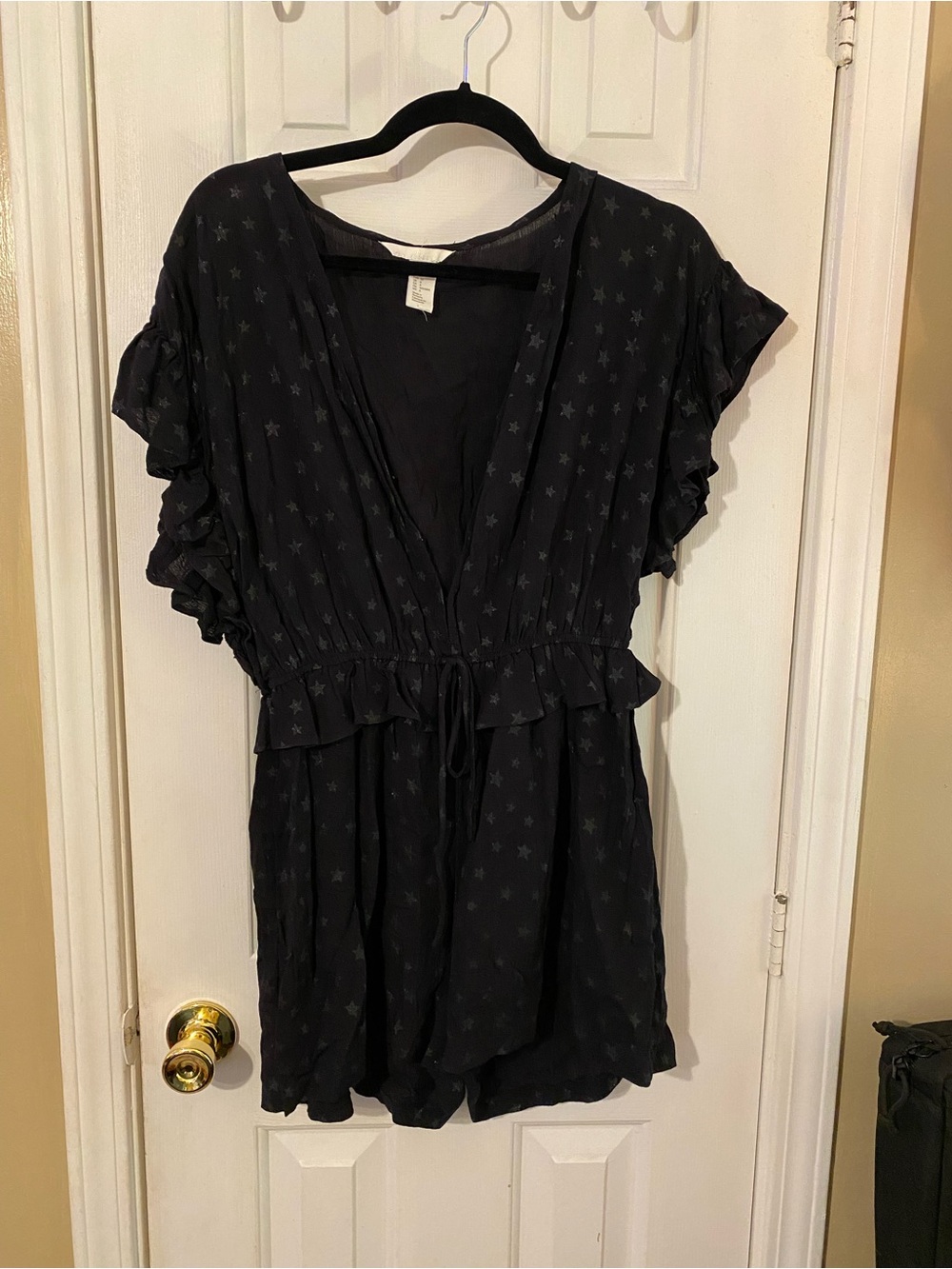 Ruffle waist star print romper